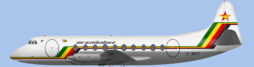 David Carter illustration of Air Zimbabwe Viscount Z-WAT